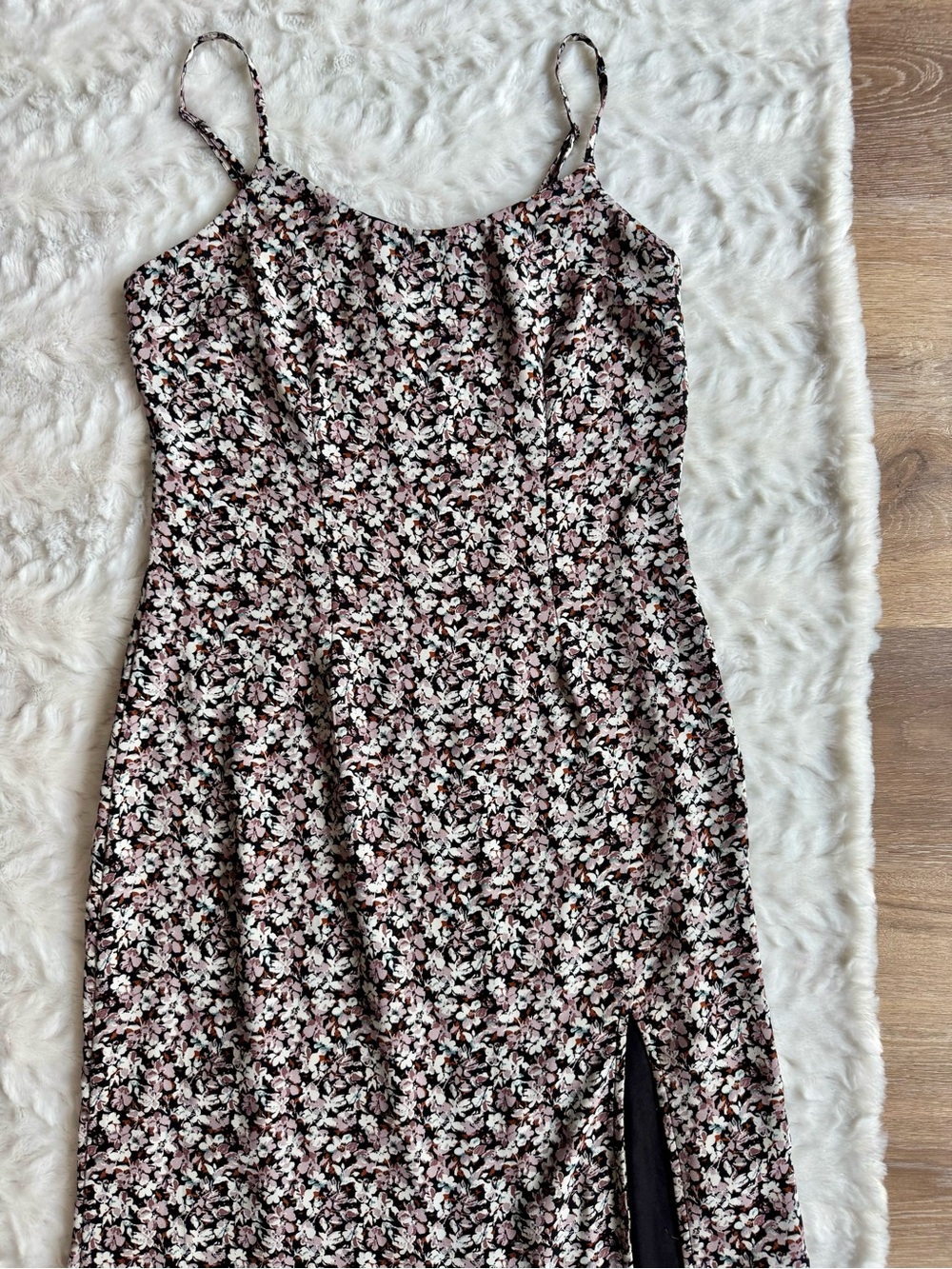 Abercrombie Fitted Floral Midi Dress with High Slit Cottagecore Extra Small - Picture 4 of 6
